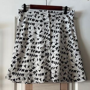 Blue Rain Black and White Bird Pattern A-Line Skirt